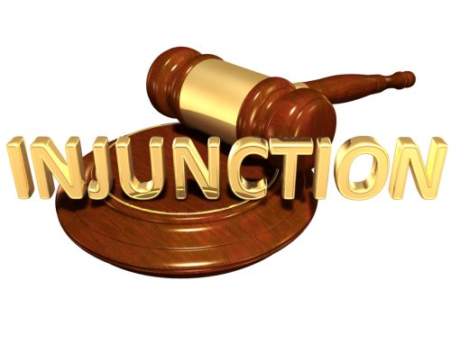 'Injunction' text and gavel