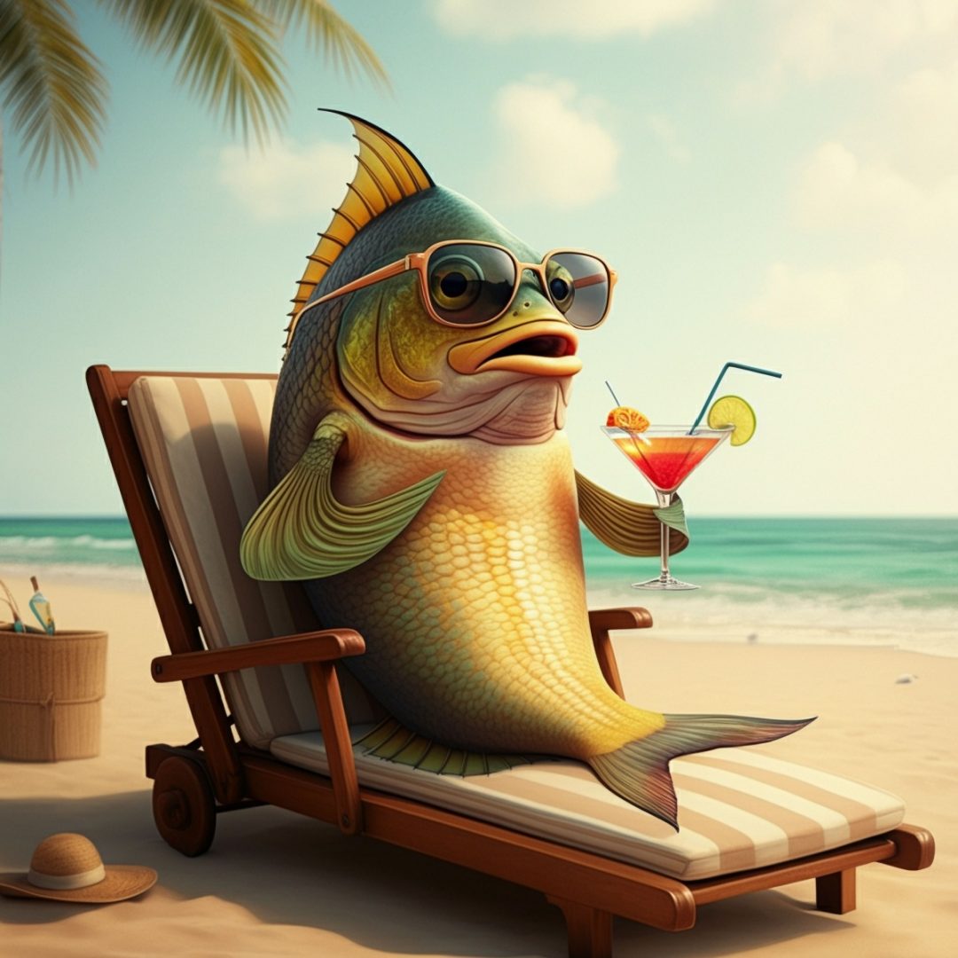 Fish drinking cocktail