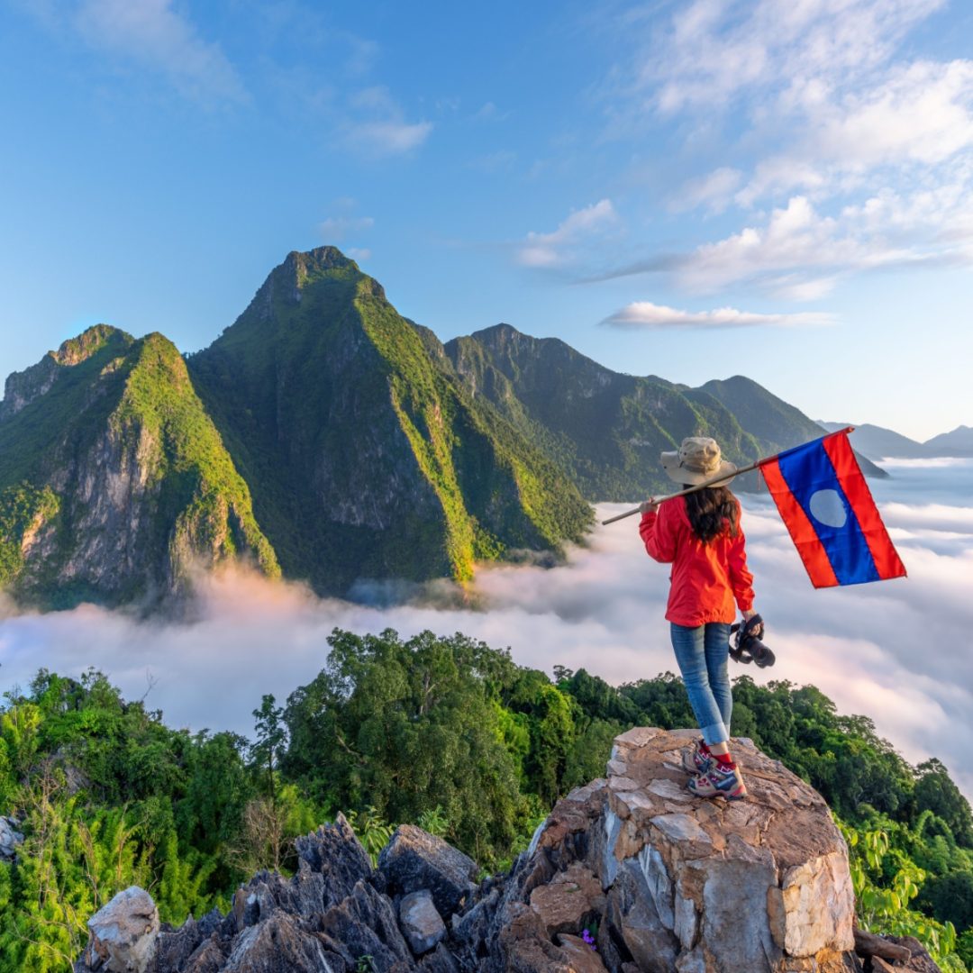 Laos Flag and mountain