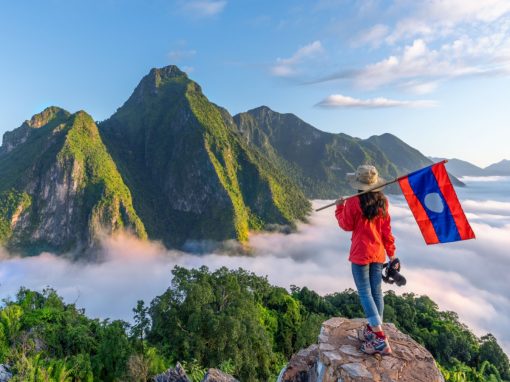 Laos Flag and mountain