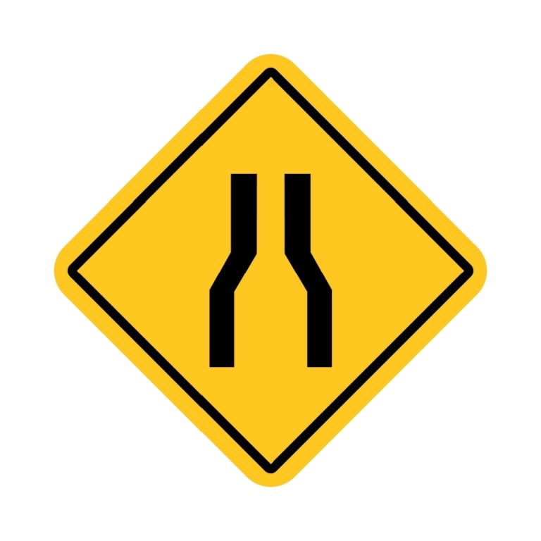 narrow road warning sign
